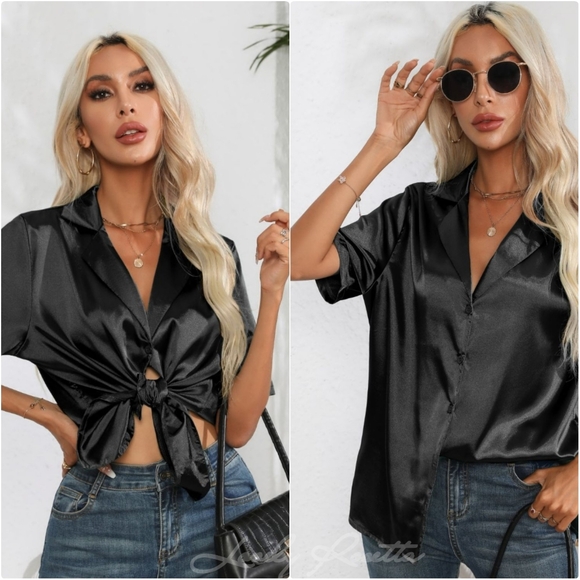 Classic Black Buttoned Collared Neck Short Sleeve Shirt - Picture 1 of 9